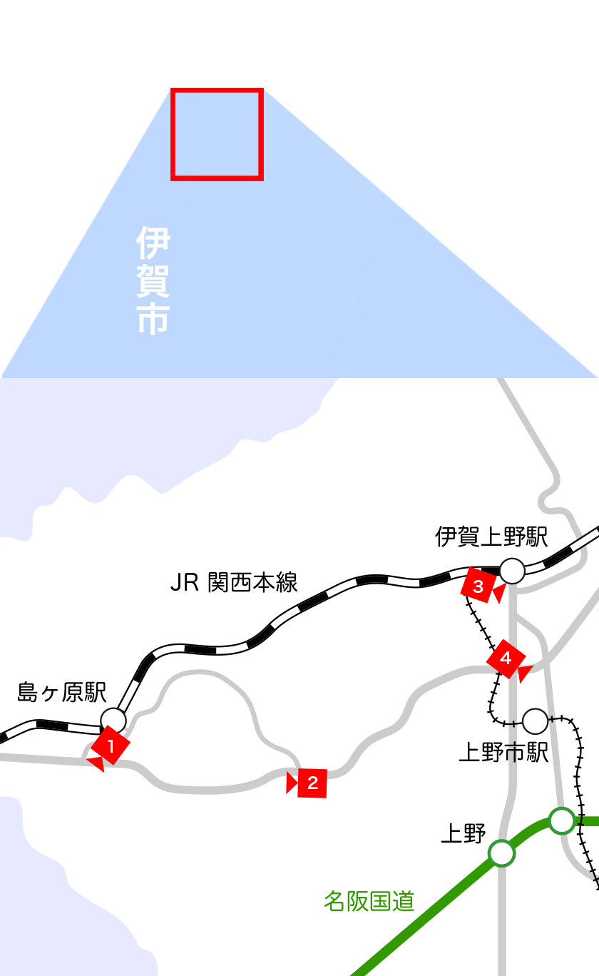 島ヶ原・三田エリア　地図